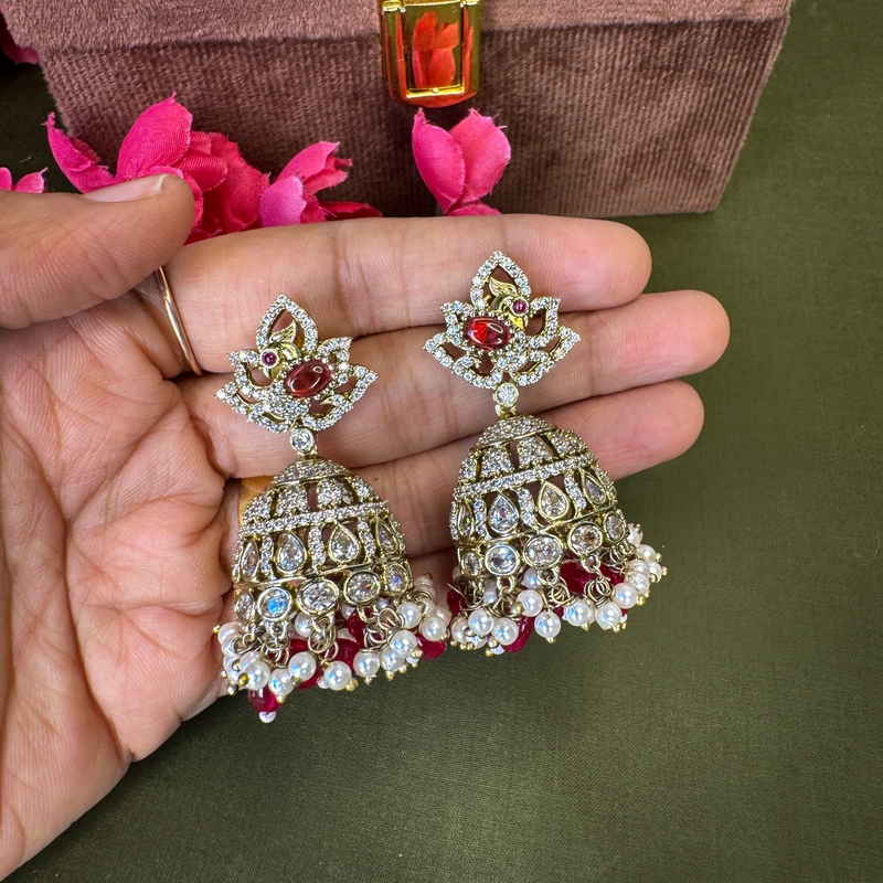 Big Jhumka with kundan & Ruby beads